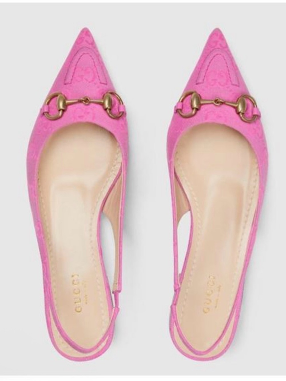 Gucci Pink Canvas Ballet Flat with Silver Hardware